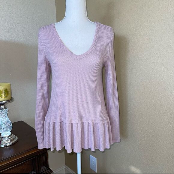 (BOGO FREE) Anthropologie Eri + Ali Waffle Knit Pin Thermal Shirt Top XS - Picture 2 of 3